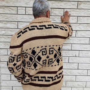 Cardigan Big Lebowski Pull zippé pour hommes en laine tricoté à la main image 7