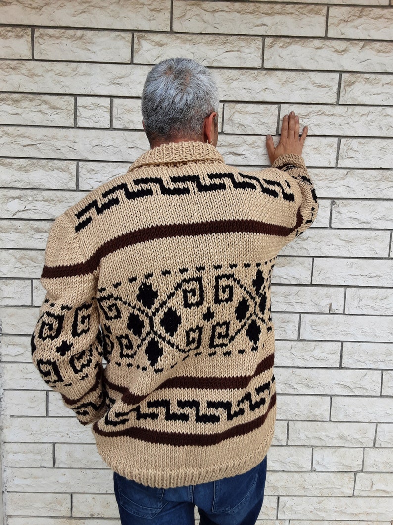 Big Lebowski Cardigan Dude style sweater hand knit wool men's zip sweater image 7