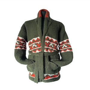Chunky Green Cardigan Starsky and Hutch Cardigan Handmade Ready to Ship