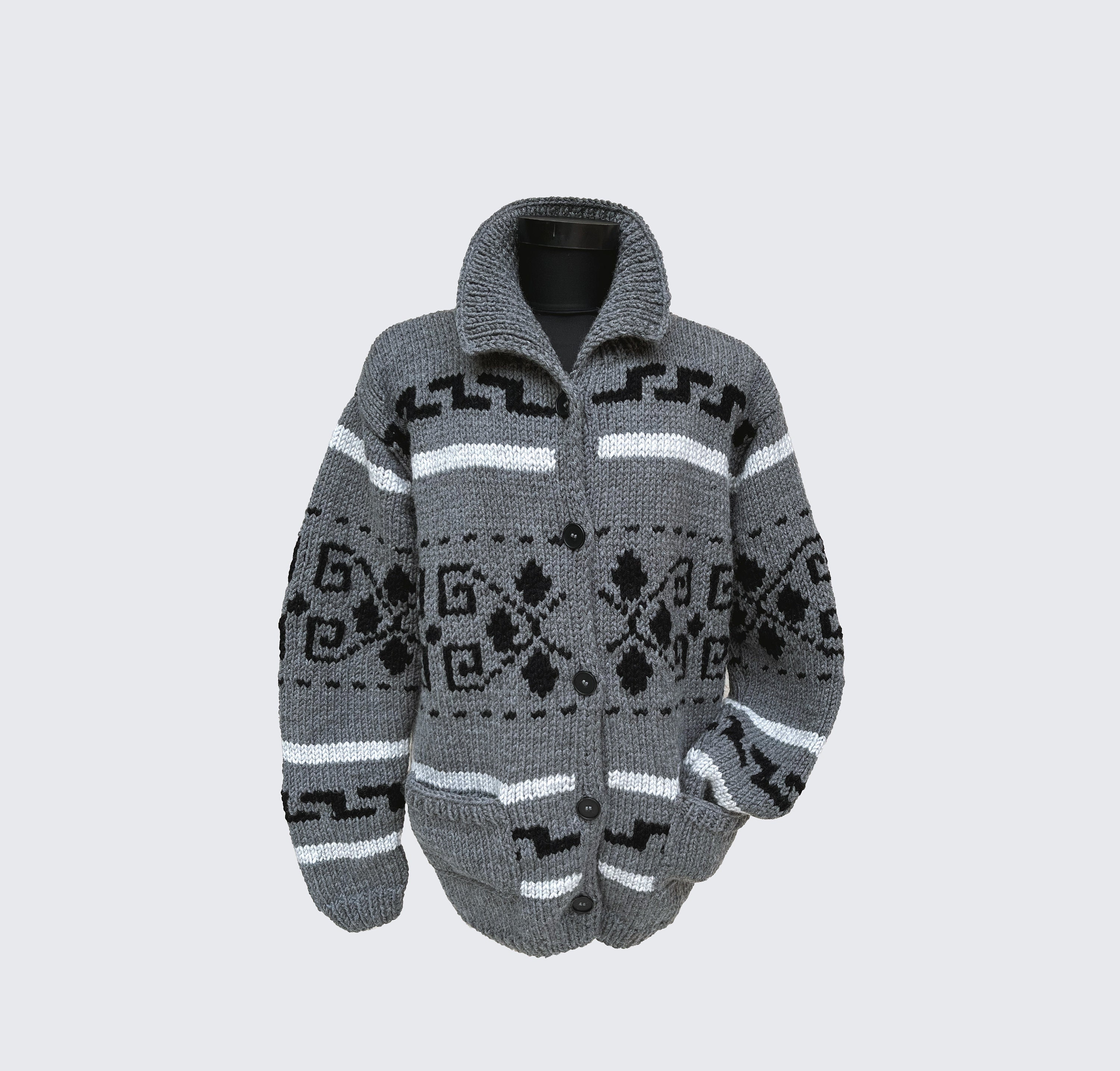 Dude style sweater Big Lebowski Grey buttoned Cardigan hand knit wool Cowichan style Grey men's sweater