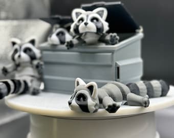 Articulated Raccoon Figures with Dumpster - Charming Trash Panda Room Decor
