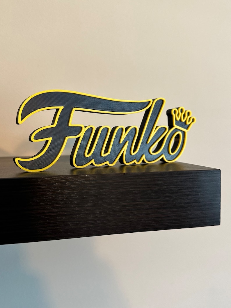 Funko Sign 3D Printed Art / Display Sign / Cake Topper / Funko POP Display Black Yellow Outline