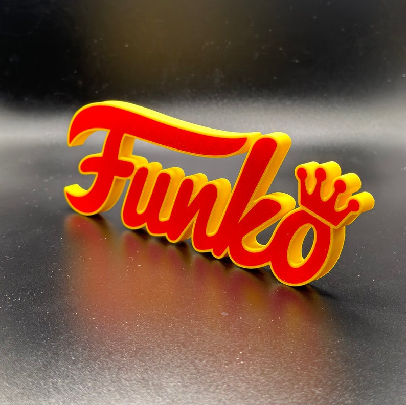 Funko Sign 3D Printed Art / Display Sign / Cake Topper / Funko POP Display Red w/ YellowOutline