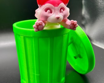 Articulated Racon Panda with Trash Can Adorable | 3D Printed Articulated Fidget Toy | Racoon Lover Gift |Articulated Street Animal 3D Figure