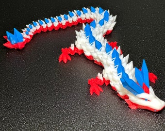 Articulated Crystal Dragon Figure Football Team Colors 15 inches Long - Buffalo Bills