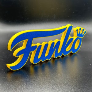 Funko Sign 3D Printed Art / Display Sign / Cake Topper / Funko POP Display Blue- Yellow outline