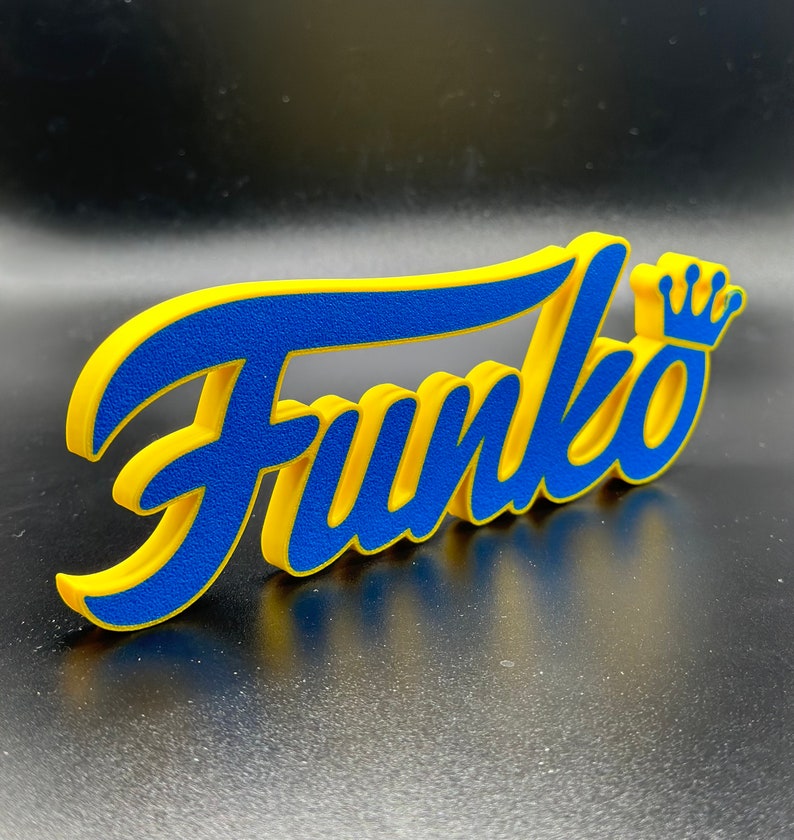 Funko Sign 3D Printed Art / Display Sign / Cake Topper / Funko POP Display Blue- Yellow outline