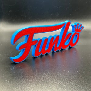 Funko Sign 3D Printed Art / Display Sign / Cake Topper / Funko POP Display Red w/ Blue Outline