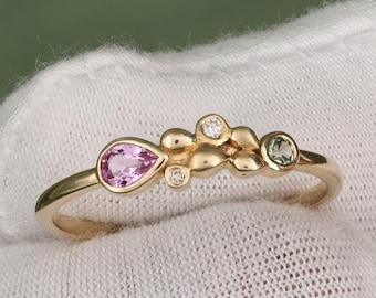 18k Solid Gold Tourmaline Ring: Gemstone Stackable Band GIft For Her