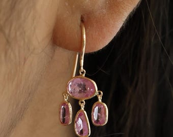 Pink Sapphire Earrings - Handmade Gemstone Drop Dangles, September Birthstone, Anniversary or Birthday Gift