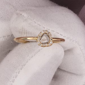 DIAMOND Ring For Women, 14k Yellow Gold Wedding Jewelry For Bride, Halo Ring For Engagement Gift, Diamond Slice Ring