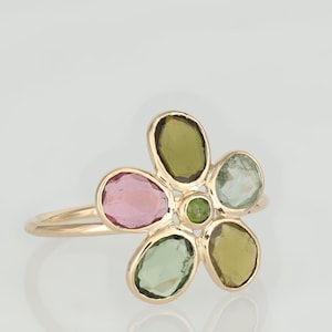 18k Multicolor Tourmaline Ring, Natural Tourmaline ring, Multicolor Gemstone Ring