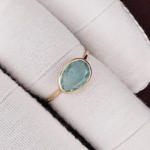 Natural Aquamarine 18k Gold Ring/Soft Blue Gemstone Ring/March Birthstone Ring/Aquamarine Handmade Fine Jewelry