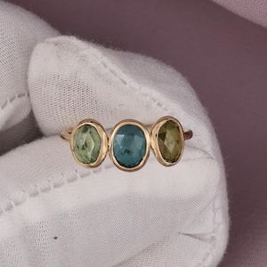Natural Multi Color Tourmaline Ring: 14K Gold Jewelry, US Size 6.5