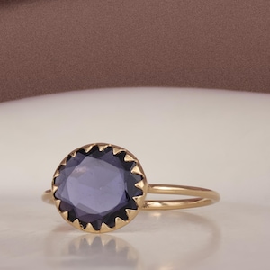 14K Gold Iolite Ring/Unique Gemstone Ring/Natural Violet-Blue Gemstone Ring/Handmade Minimalist Jewelry for Her