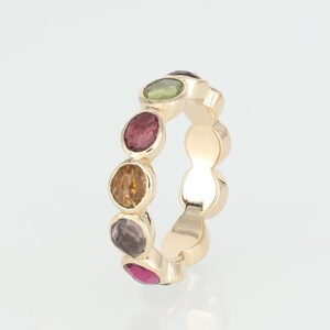 18K Gold Multicolor Tourmaline Gemstone Band Ring