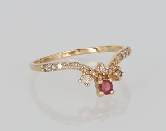 Pink Ruby Ring: 14k Yellow Gold & Diamond Anniversary Ring