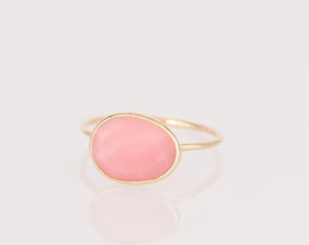 Natürlicher Rosa Opal Ring: Edelstein Ring in 14K Gold - Handgemachter Schmuck mit Lünette