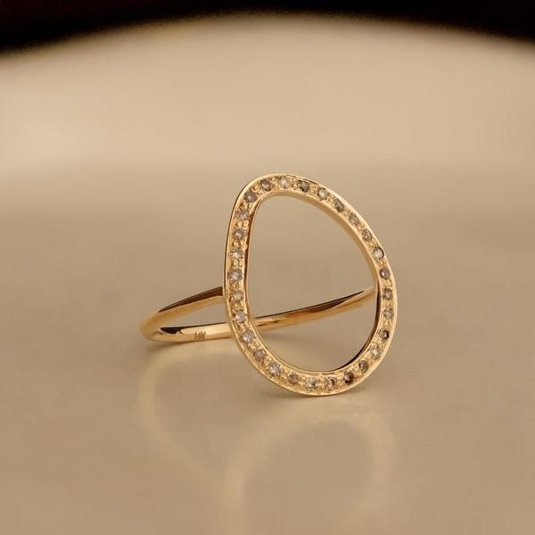 14k Gelbgold Offener Kreis Diamant Ring: Moderner Verlobungsschmuck