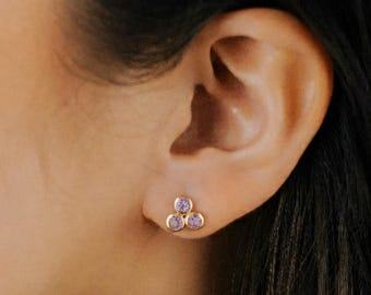 Natural Pink Sapphire Stud Earrings in 14k Gold - Handmade Jewelry For Her