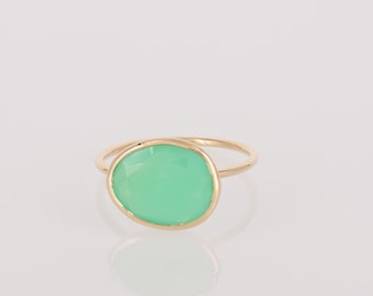 Genuine Chrysoprase Ring: 14k & 9k Gold Gemstone Ring