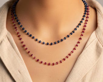 ルビーエメラルドビーズネックレス | サファイア、ゴールドメッキ