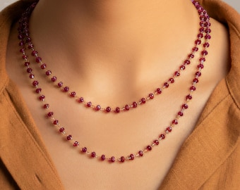Collar de oro macizo de 18 quilates con cuentas de rubí natural: Precioso collar de cuentas hecho a mano para ella