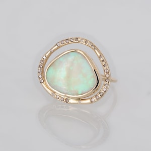 Natürlicher Opalring mit Diamanten in 14k Goldring, echter Opalring, Verlobungsring, Oktober Geburtssteinring, atemberaubender natürlicher Opalring