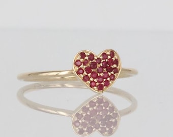 14k Yellow Gold Heart Ruby Ring, Anniversary Gift For Her, Handmade Ruby Jewelry
