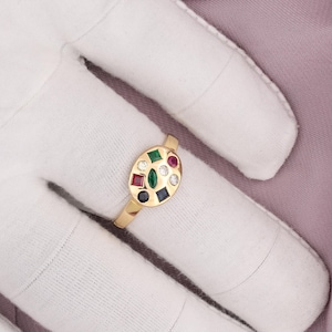 Gold Multi-Stone Ring: Ruby, Emerald, Sapphire & Diamond
