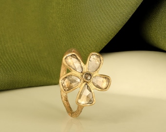 Diamantring im Polki-Blumendesign: Edler Rosenschliff-Schmuck – Diamantring für Damen