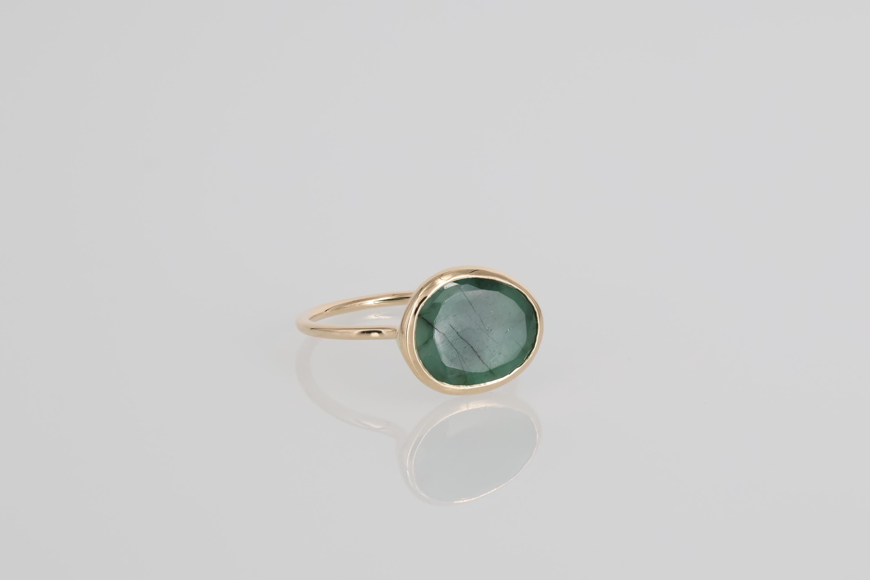 Handcrafted 14K 3 Carat Emerald Ring