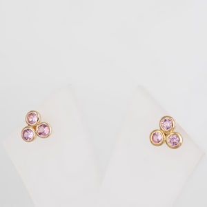 Authentic Pink Sapphire Stud Earrings in 14k Gold