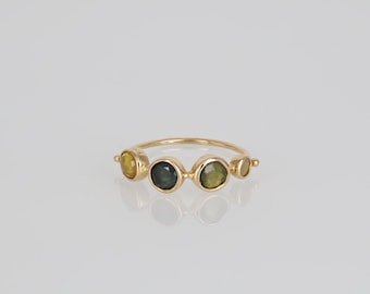 Multi Stone Solid Gold Ring: Natural Gemstone 14k Gold Jewelry For Her