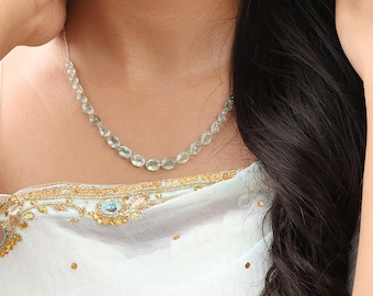 Collar de aguamarina natural en oro macizo de 14 k: un regalo hecho a mano para ella.
