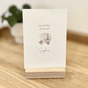 Glückwünsche zur Geburt personalisiert I Geburtskarte I Karte zur Geburt I Mädchen I Elefant I Vintage