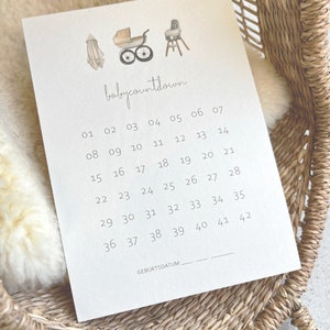 Babycountdown l Schwangerschaft Kalender I Geschenk Schwangerschaft I DIN A5 I Holzaufsteller Bild 1