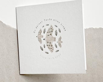 Tarjeta de bautizo personalizada | Tarjeta de bautizo con nombre | Felicitaciones de bautizo | Palomas | Flores