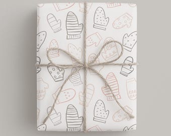 Papel de regalo navideño I Hoja DIN A2 I Rollo I Papel de regalo navideño I Papel 120g/m2 I Guantes de invierno