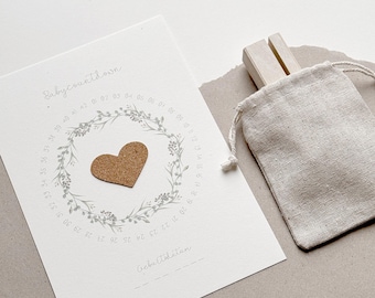 Baby countdown l Pregnancy calendar I Pregnancy gift I DIN A5 I Wooden stand I Gift bag I Gift tag