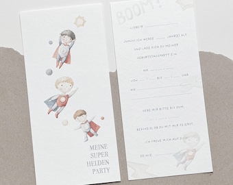 Invitación de cumpleaños infantil I Tarjetas de invitación I Invitación de cumpleaños I Set de 5 I Set de 10 I Niño I Niña I Superhéroe