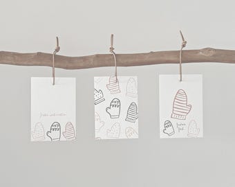 Etiquetas de regalo para Navidad I Juego de 3 etiquetas navideñas I Tarjetas navideñas pequeñas I Guantes de invierno