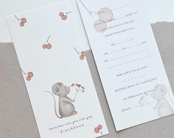 Invitación de cumpleaños para niños I Tarjetas de invitación I Invitación de cumpleaños I Juego de 5 I Juego de 10 I Niño I Niña I Ratón