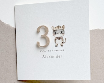 Tarjeta de cumpleaños I Tarjeta de ánimo I Tarjeta de cumpleaños personalizada I Tarjeta con número I Tarjeta de felicitaciones I Superhéroe I Gato