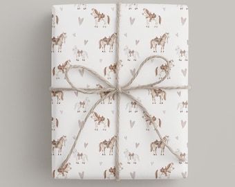Papel de regalo infantil | Hojas | Enrollado | Papel de regalo de cumpleaños para niñas | Papel 120 g/m² | Caballos y ponis