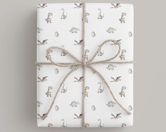 Papel de regalo para niños I Hoja DIN A2 I Enrollado I Papel de regalo para cumpleaños de niño I Nacimiento I Bautizo I Papel 120g/m2 I Dino