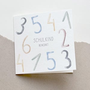 Karte zur Einschulung personalisiert I Glückwünsche zum Schulanfang I Schulkind I Zahlen I Karte mit Namen I Junge I Mädchen
