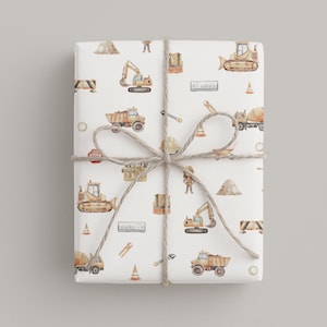 Geschenkpapier für Kinder I DIN A2 Bogen I gerollt I Papier 120g/m2 I Bagger & Baustelle I Geschenkverpackung zum Geburtstag I Jungen