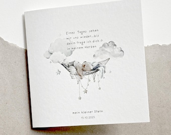 Tarjeta de pésame por muerte fetal | Personalizada | Tarjeta de condolencias para niños | Nube | Oso | Proyecto conmovedor