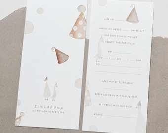 Invitación de cumpleaños infantil I Tarjetas de invitación I Invitación de cumpleaños I Set de 5 I Set de 10 I Niño I Niña I Gorro de fiesta I Patos